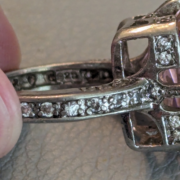 Vintage Sterling Silver 825 Pink Cut Gem And White Rhinestones Ring Size 6 - Picture 8 of 12